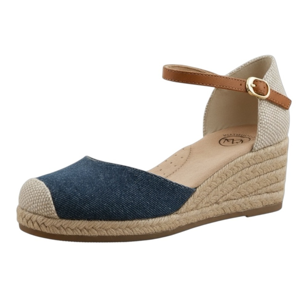 White Mountain Denim Espadrille Wedge Sandals